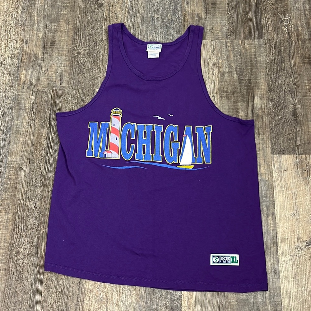 Vintage Discus Athletic Michigan embroidered purple tank top size XL
